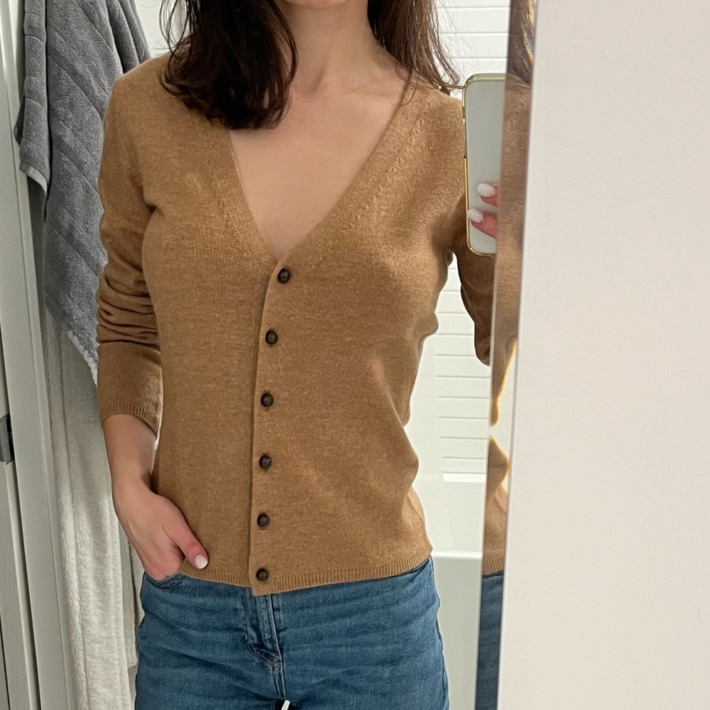 Vince Cashmere Tan Button-Up Cardigan